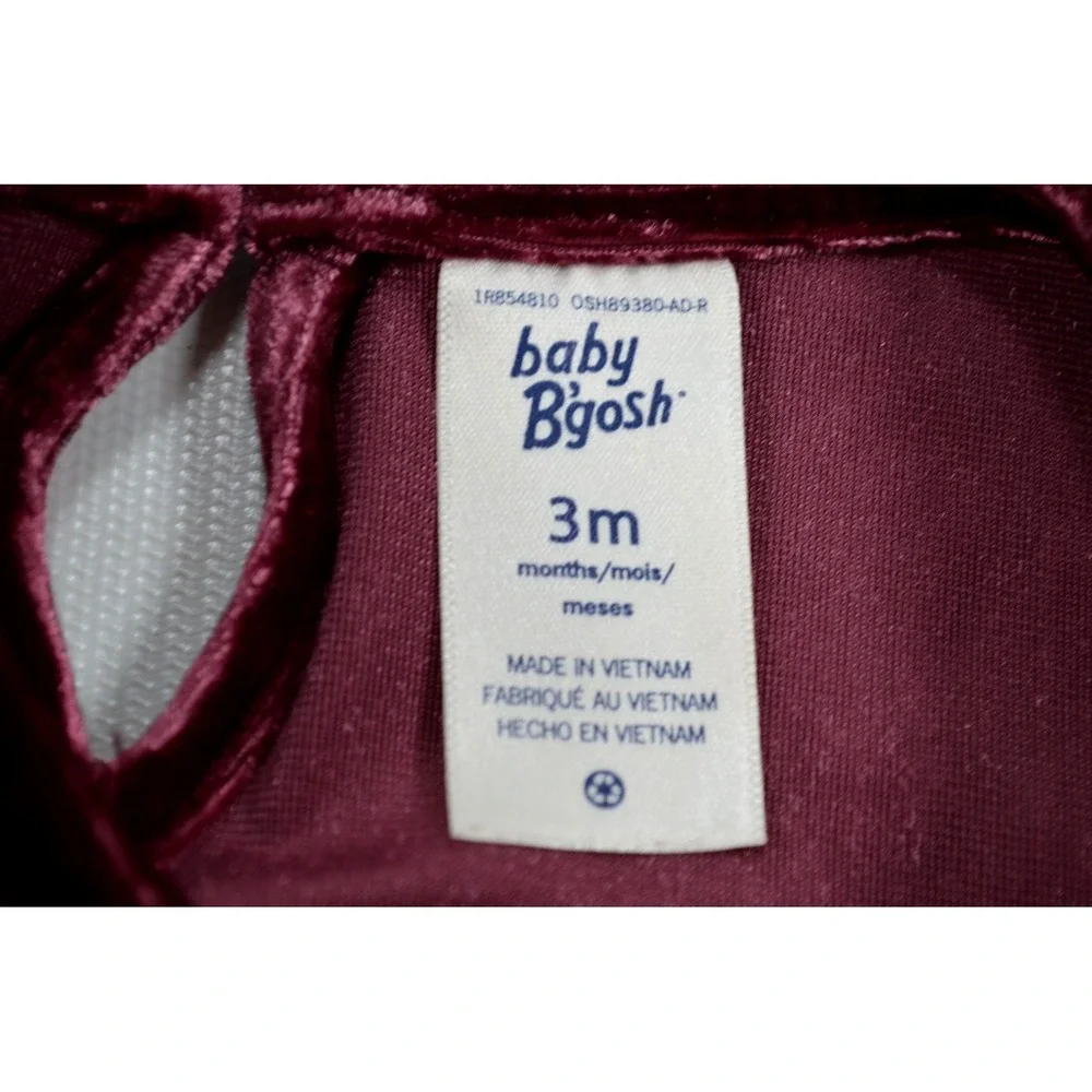 Oshkosh Baby B'gosh Girl's Burgundy‎ Short Sleeve Velvet Dress Size 3M Months